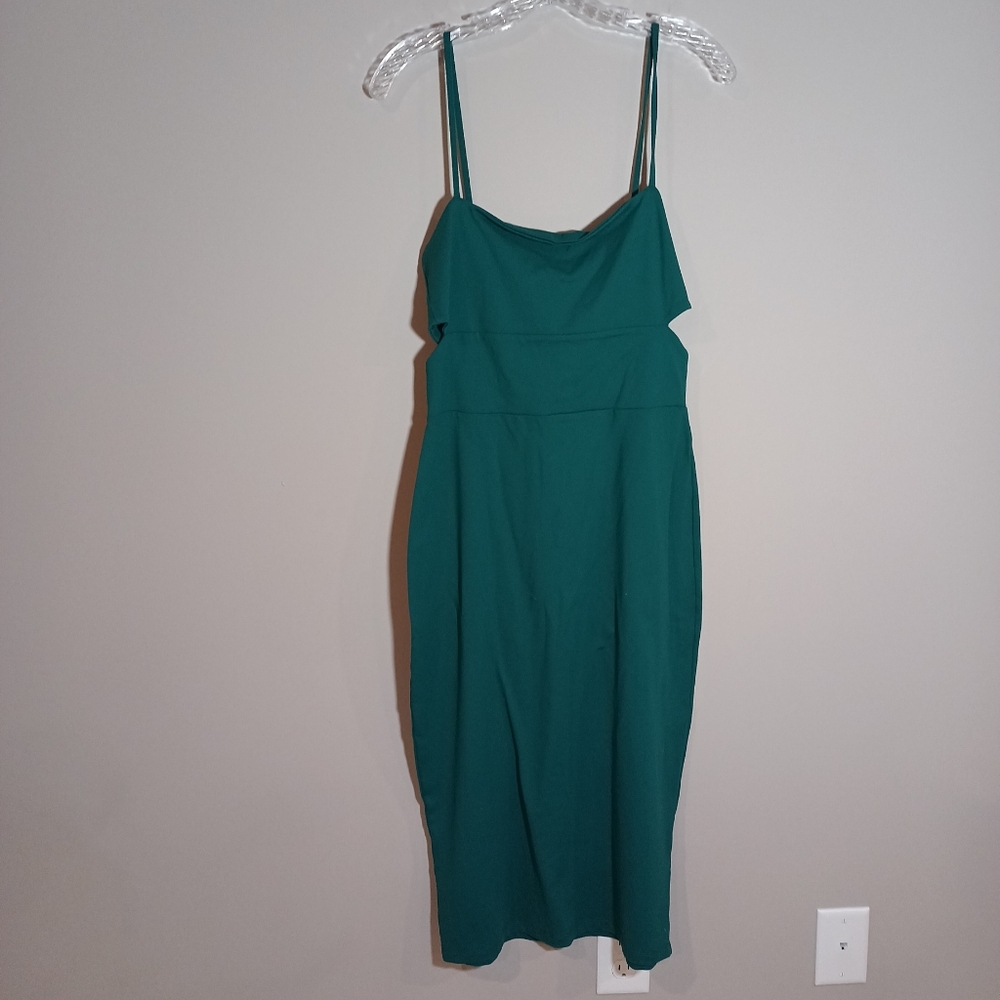 Susanna Monaco Green Midi Dress Size L Cutout Square Neck NWT